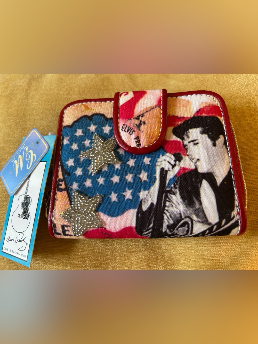 Vintage (new) Elvis Presley TV Guide bifold wallet by Ashley M beaded Flag Stars